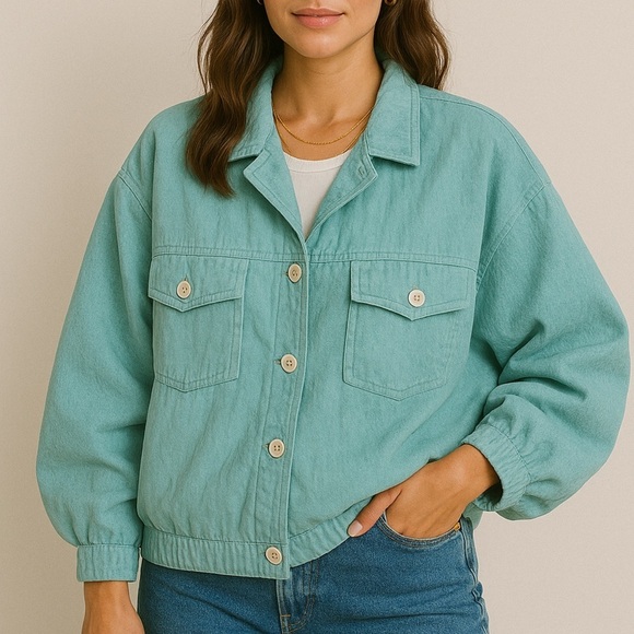 Vintage Jackets & Blazers - Vintage Cotton 90s Utility Bomber Jacket M Aqua